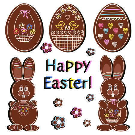 Gingerbread in the form of Easter eggs and rabbitsのイラスト素材