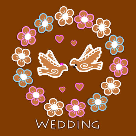 Gingerbread in the form of wedding pigeons and flowersのイラスト素材