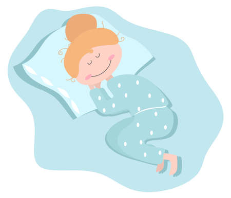 The girl is sleeping in her pajamas. Vector illustration.のイラスト素材