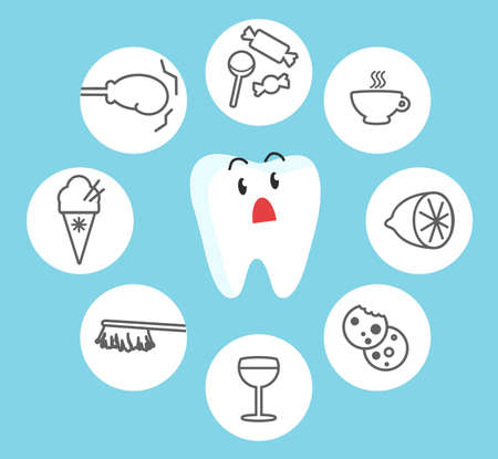 Reaction of teeth to different foods. Vector illustration.のイラスト素材
