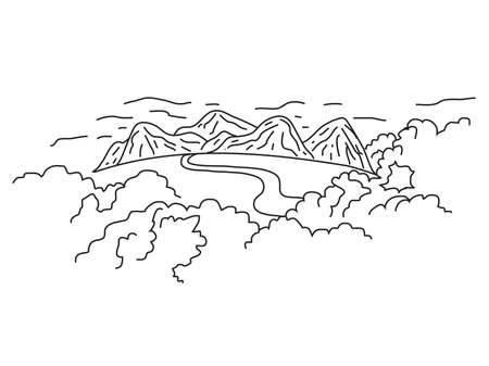 Mountains and river on a white background. Vector illustration.のイラスト素材