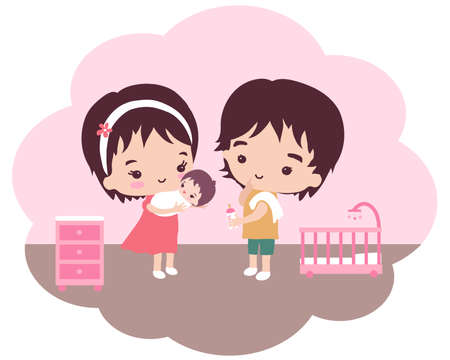 Young parents and their daughter. Vector illustration.のイラスト素材