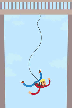 Jump with a rope from a bridge. Vector illustration.のイラスト素材
