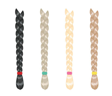 Female various braids on a white background. Vector illustration.のイラスト素材
