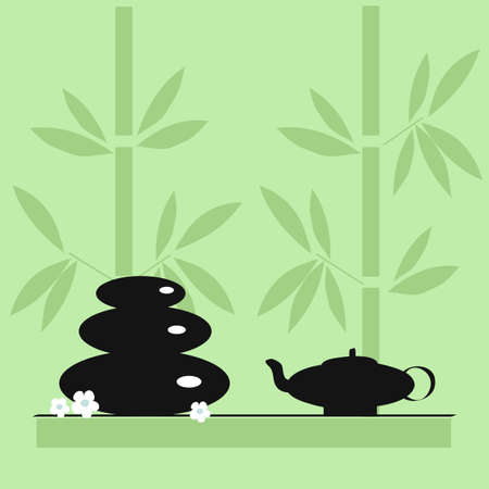 Spa with stones and tea. Vector illustration.のイラスト素材