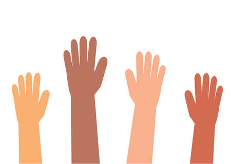 Hands of different people on a white background. Vector illustration.のイラスト素材