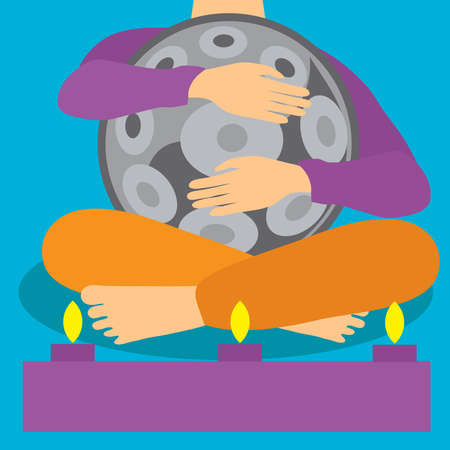 Hangdrum, handpan, musical instrument and man. Vector illustration.のイラスト素材