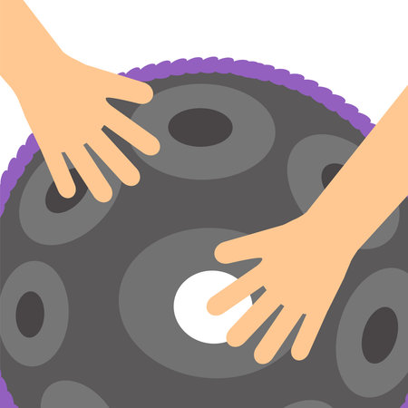Hang drum, handpan, musical instrument and hand. Vector illustration.のイラスト素材