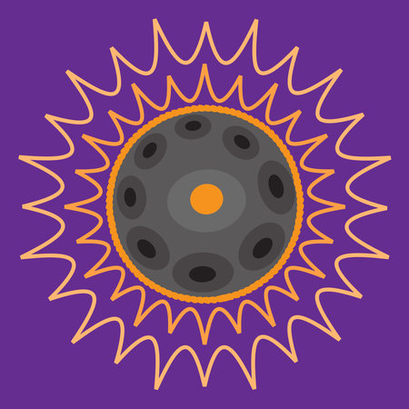 Hang drum, handpan, musical instrument on a purple background. Vector illustration.
