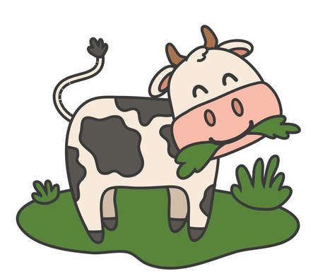 The calf is chewing grass on a white background. Vector illustration.のイラスト素材