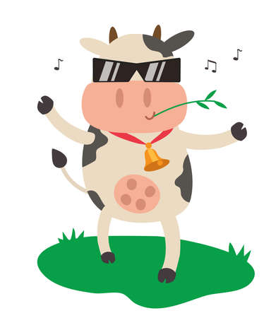 Cheerful cow in sunglasses on a white background. Vector illustration.のイラスト素材