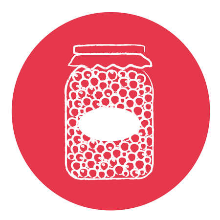 White jar with jam on a red background. Silhouette. Vector illustration.のイラスト素材