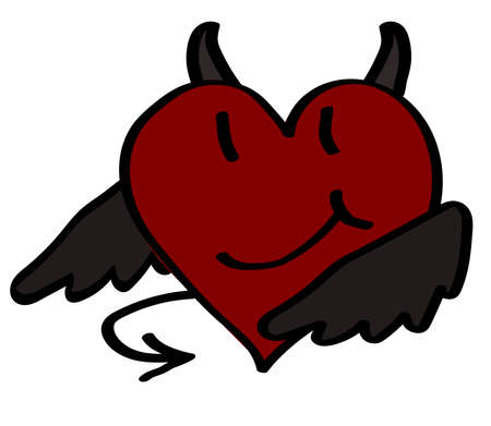 Sly horned heart on a white background. Vector illustration.のイラスト素材