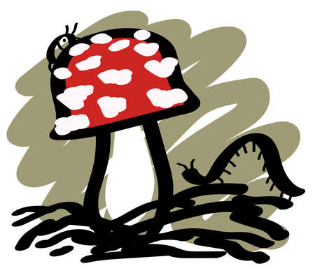 Amanita and insects on a white background. Vector illustration.のイラスト素材