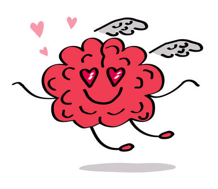 A loving brain flies on the wings of love. Vector illustration.のイラスト素材