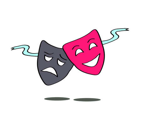 Two theater masks with ribbons on a white background. Vector illustration.のイラスト素材