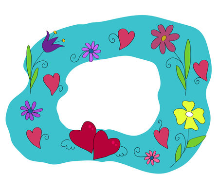 Frame of hearts and flowers on a white background. Vector illustration.のイラスト素材
