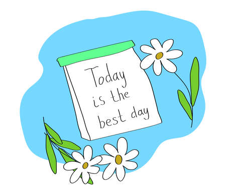 Notepad and colors on a blue background. Vector illustration.のイラスト素材