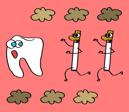 Tooth and cigarettes on a pink background. Vector illustration.のイラスト素材