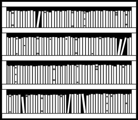 Collection of various books on a shelf. Bookcase Silhouette. Vector illustration.のイラスト素材