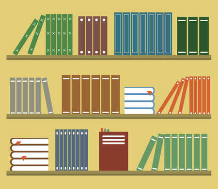 Collection of various books on a shelf. Bookcase Vector illustration.のイラスト素材