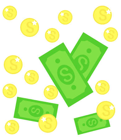 Wallet with money and coins on a white background. Vector illustration.のイラスト素材