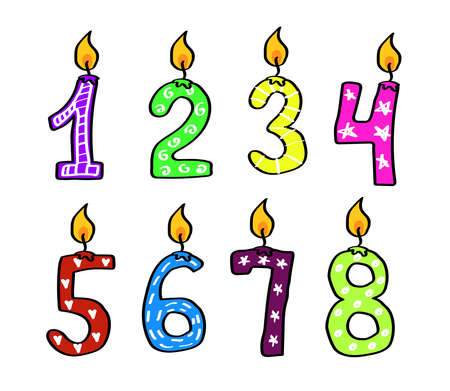Candles for the cake. Collection of various candles in the form of numbers.のイラスト素材