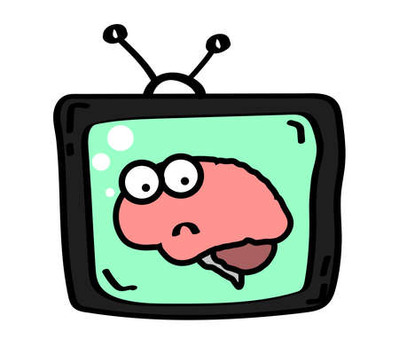 The brain in the TV on a white background. Cartoon. Vector illustration.のイラスト素材