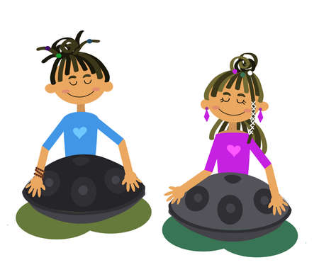 People play a musical instrument. Hand drum. Vector illustration.のイラスト素材