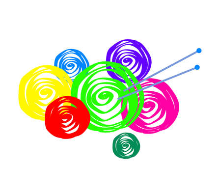 Balls of thread. Knitting on a white background. Vector illustration.のイラスト素材