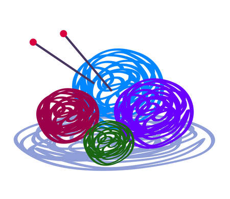 Balls of thread. Knitting on a white background. Vector illustration.のイラスト素材