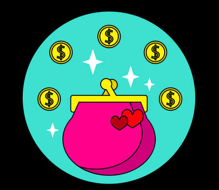 Wallet and coins on the background. Symbol. Vector illustration.のイラスト素材