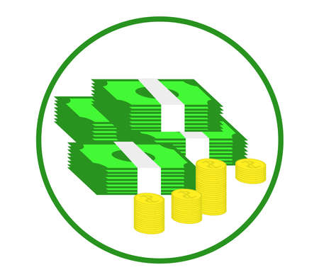 Money and coins on a white background. Symbol. Vector illustration.のイラスト素材