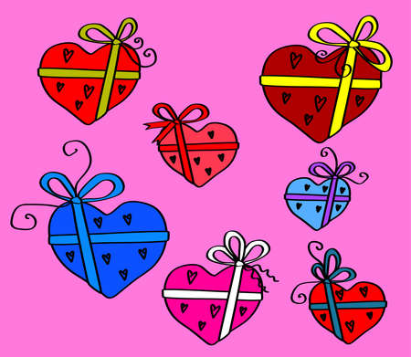Gift in the shape of a heart. Collection. Vector illustration.のイラスト素材
