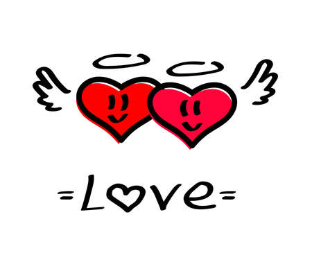 Two cute hearts on a white background. Vector illustration.のイラスト素材