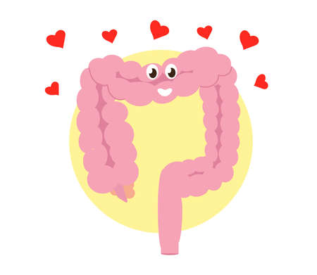 Intestine and hearts on a white background. Cartoon. Vector illustration.のイラスト素材