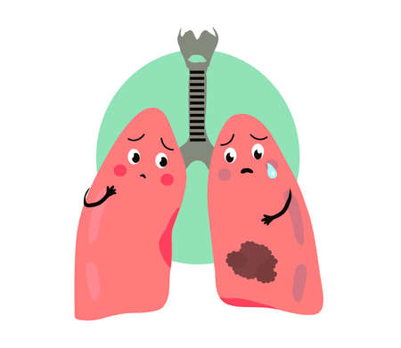 Sick human lungs on a white background. Cartoon. Vector illustration.のイラスト素材