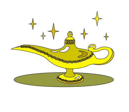 Magic lamp and stars on a white background. Cartoon. Vector illustration.のイラスト素材