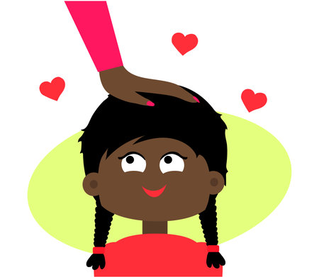 Mom pats her daughter on the head. Mom's hand and baby. Vector illustration.のイラスト素材