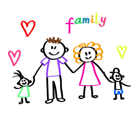 Happy family on a white background. A sketch. Vector illustration.のイラスト素材