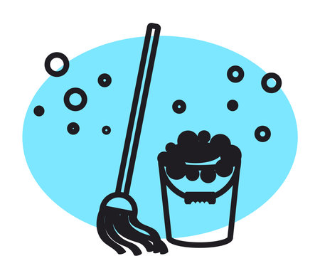 Cleaning equipment on a blue background. Vector illustration.
