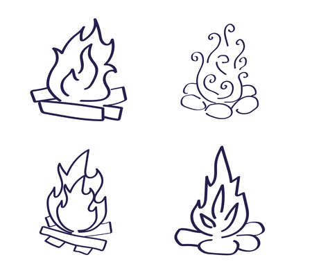 Burning bonfire on a white background. Linear silhouette.のイラスト素材
