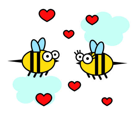 Cheerful bees on a white background. Cartoon. Vector illustration.のイラスト素材