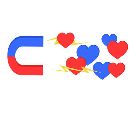 Magnet and hearts on a white background.Symbol. Vector illustration.のイラスト素材