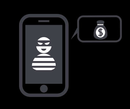 Internet fraudster and phone on a black background. Symbol. Vector illustration.のイラスト素材