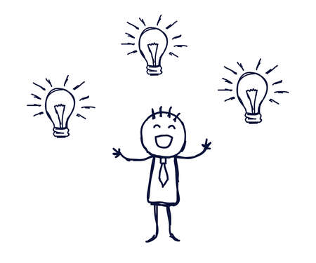 Man and light bulbs on a white background. Sketch. Vector illustration.のイラスト素材