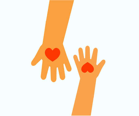 The hand of an adult and the hand of a child on the background. Symbol. Vector illustration.のイラスト素材