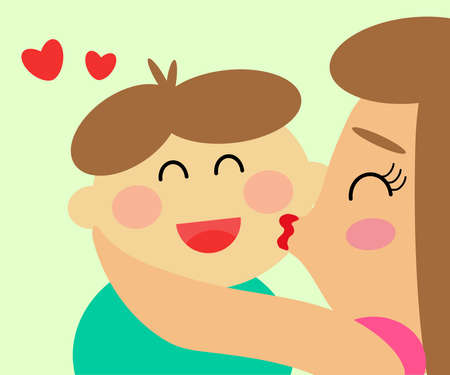 Happy mom kisses her little child. Cartoon. Vector illustration.のイラスト素材