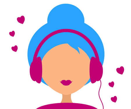 Girl in headphones listens to music on a white background. Cartoon. Vector illustration.のイラスト素材