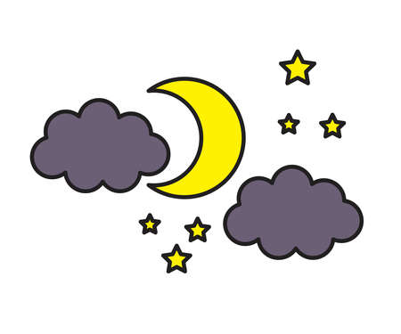 Moon and stars on a white background. Cartoon. Vector illustration.のイラスト素材